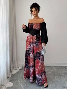 Selianne Women's Elegant Off Shoulder Long Dress,Black Floral Autumn Sophisticated Long Sleeve Dress For Birthday Party,Formal Occasions,Date,Graceful Gown - Multicolor - View 7