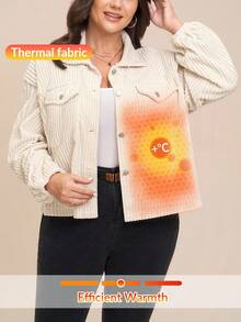 Comfylo 大码女式秋冬杏色灯芯绒长袖翻领外套 大码女式秋冬外套 万圣节服装外套 - 杏色 - 查看 7