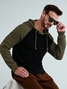 Manfinity Homme Sudadera casual con capucha, mangas raglán y cordón de ajuste, de color contrastante, para otoño - Multicolor - Ver 3