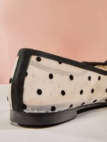 SHUZIA Giày ba lê lưới họa tiết chấm bi dành cho nữ để sử dụng hàng ngày - Đen và trắng - Xem 7