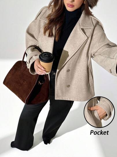 Auralis 秋季大码休闲通勤双排扣缺口领夹克