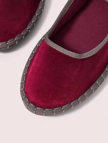 CUCCOO DOLLMOD Giày bệt Mary Jane cổ điển nhung đỏ tía thoải mái cho nữ, thanh lịch và thời trang - Bordeaux - Xem 4