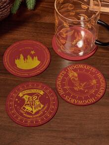 HARRY POTTER X SHEIN Cup Mat Set Of 4 Pieces, Used To Protect The Desktop, Coffee Table Decoration, Very Suitable For Home Decoration And Moving Gift Christmas,Gift Ideas - Burgundy - View 2