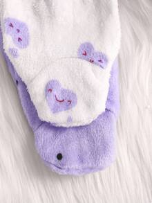 Loomiva 2 件装女婴秋冬波尔卡圆点和心形印花羊毛连帽长袖拉链连脚连体衣睡衣