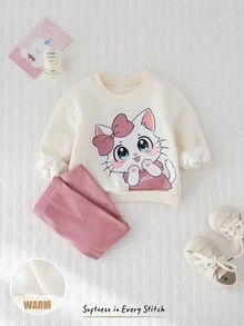 Cozy Pixies 2 pezzi Set di felpa girocollo a maniche lunghe con motivo carino per bambina e leggings in colore unito con vita elastica, autunno/inverno