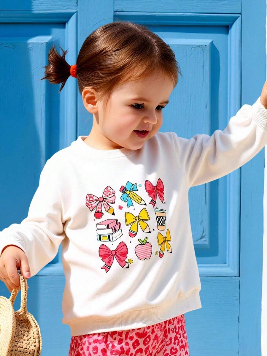 SHEIN 2件組彩虹字母印花運動衫與棕色喇叭褲套裝,返校秋季職業日時尚穿搭,適合年輕女孩秋冬穿著 - 粉色 - 查看 1