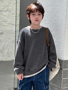 DAZY 秋季幼儿男童休闲宽松拼色套头衫 - 灰色 - 查看 3