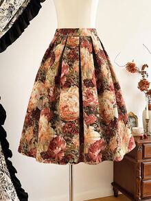 Vintamour Jupe texturée jacquard à motif floral, élégante et vintage. Idéale pour les fêtes, les festivals, l'automne, Noël et les mariages
