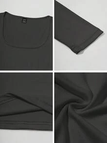 Chiquease Scoop Neck Ruched Side Crop Tee For Dailywear Fall Cloth For Women - Grey - View 8