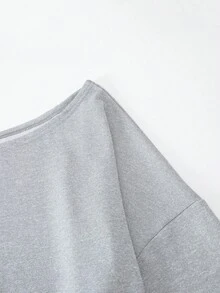 SHEIN 1 件青少年女孩休闲斜领长袖运动衫，秋季 - 灰色 - 查看 5