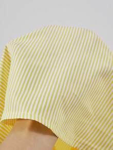 SHEIN 3 件套女童休闲套装：条纹翻领长袖宽松开衫、刺绣马前吊带背心和松紧腰阔腿裤，秋季 - 黃色 - 查看 7