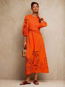 Travachic 女士纯色度假梭织连衣裙 - 橘色 - 查看 5