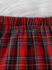 SHEIN Christmas Baby Girl Outfit 2pcs Baby Girl Spring/Autumn Knitted White Long Sleeve Top + Red Plaid Skirt Set Fall Winter - Multicolor - View 6