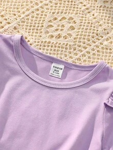 SHEIN Vintaside Kids 女婴休闲心形印花连体衣套装 - 紫色 - 查看 6