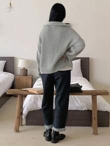 Dazy-Less 女士宽松针织开衫，纹理麻花图案，适合办公室休闲商务装，秋冬 - 薄荷綠 - 查看 6