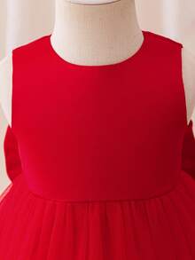 Glamorique Kids 女婴红色薄纱荷叶边连衣裙，蝴蝶结后背设计，优雅迷人，适合日常派对、聚会，展现女孩的高贵、优雅和纯真 - 紅色 - 查看 4