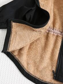 SHEIN Unisex Baby Cute Casual Black Fleece Hooded Jacket, Suitable For Baby Boys And Baby Girls, Autumn/Winter Baby Winter Coat Baby Boy Winter Coat Fall - Multicolor - View 7