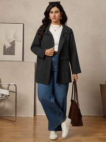 Zelara Abrigo con capucha de softshell negro de trabajo casual de talla grande para otoño e invierno - Negro - Ver 3