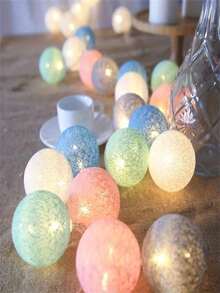 一串彩色棉珠灯，1.5 米长，10 个 LED，适用于家庭、房间、节日、情人节、母亲节、婚礼、摄影工作室照明和背景照明，可调光，电动，装饰用途，不含电池 - 多色光 - 查看 6