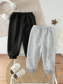 SHEIN 2Pcs Newborn Baby Girl Winter Casual Grey Fleece Long Pants Set,Small Horse Embroidered Elastic Waist Back-To-School School Trousers,Buy One Get One - Multicolor - View 9