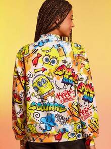 SpongeBob SquarePants | SHEIN Chaqueta casual de manga larga con cremallera y estampado de dibujos animados para mujer - Amarillo - Ver 1