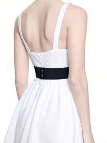 ROMWE Grunge Punk 1pc Women's Black Mesh Lace Rhinestone Pendant Tie-Up Decor Elastic Waist Belt Corset Dress Accessory, Goth Style For Halloween Costume - Black - View 8