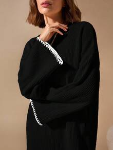 EURMUSE Pullover Bege Long Sweater With Hem And Sleeve Detail+320 - Black - View 5