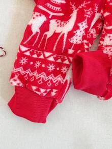 Playful Pals 两件套男婴红色圣诞套装，圆领长袖连帽衫+松紧腰裤，休闲节日新年套装，保暖内衬面料，可爱圣诞老人刺绣，秋冬新款 - 紅色 - 查看 5