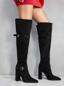 CUCCOO SZL Fashion Pointed Toe Chunky Heel Over-The-Knee Boots, Suitable For Dates And Parties - Black - View 1