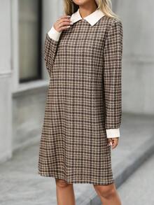 EMERY ROSE Women's Casual Plaid Mini Dress For Commuting, Autumn