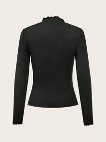 SHEIN EZwear 2pcs Pack Casual Tight Fit Long Sleeve T-Shirts, Versatile All-Match, Different Fabrics, Suitable For Autumn/Winter,Fall,Black Tops - Black - View 8