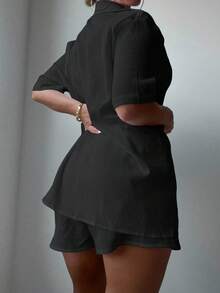 Bonvoyette Summer Beach Solid Button Front Cover Up Set