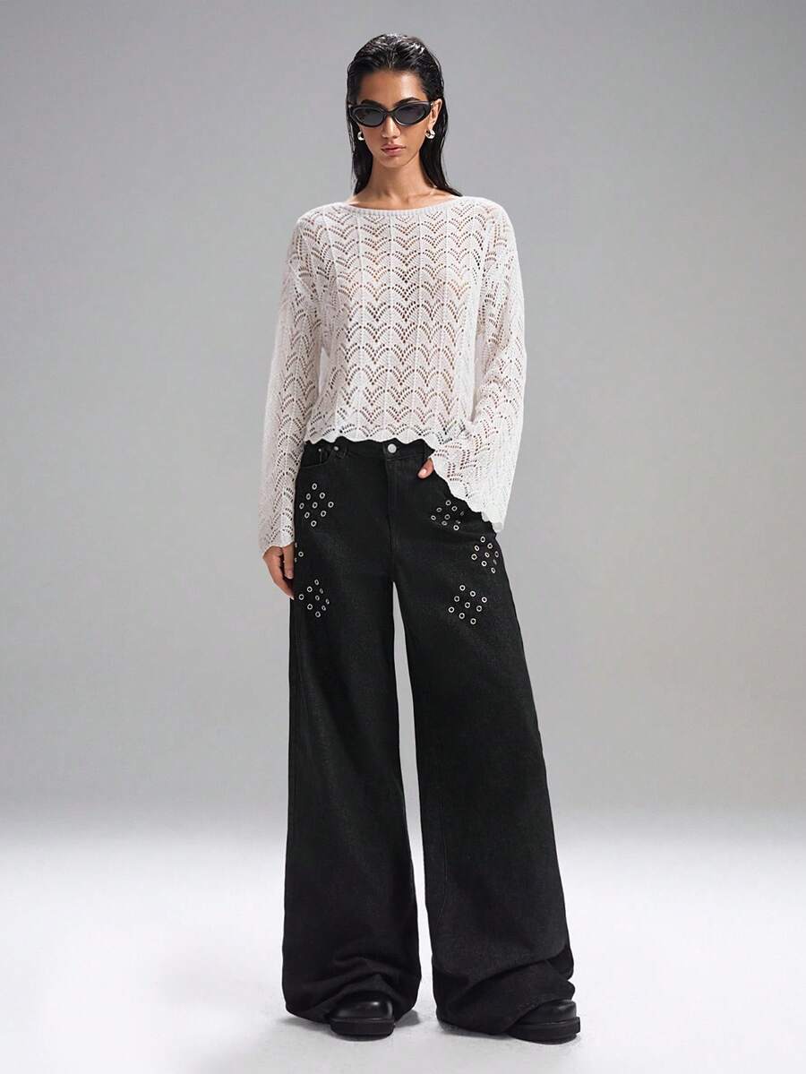LYSMO 2025 Otoño Mujeres Estilo Edgy/Calado/Suéter/Punto/Baile de graduación/Formal/Cumpleaños/Estilo de los 90/Casual de negocios/Vacaciones/Playa/Elegante/Estilo occidental/Salir/Elegante/Y2K/Club/Oficina/Cóctel/Vintage/Ajustado/Festival rave/Divertido/Elegante/Vintage/Ropa de calle/Vacaciones/Concierto de country/Trabajo/Formal/Vacaciones de primavera/Despedida de soltero/Conciertos/Malos tipos/Básico/Graduación/Suéteres de mujer - Blanco - Ver 1