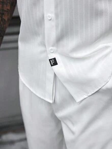 Manfinity Homme 男士两件套，男士衬衫套装男士白色两件套裤子套装男士两件套，男士休闲装和极简主义百搭，适合日常通勤旅行男士两件套服装白色 - 白色 - 查看 4