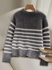 SHEIN Franclia Jersey de punto a rayas casual para mujer, otoño/invierno