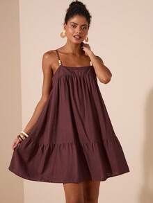 Travachic Váy yếm rộng in họa tiết du lịch dành cho nữ - Cà phê nâu - Xem 5