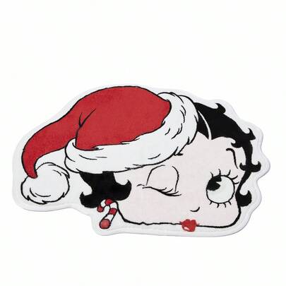 Betty Boop x SHEIN 1 件可爱卡通人物图案毛绒装饰地毯，柔软绒面，底部防滑，适合房间或客厅装饰、游戏垫、圣诞节、送礼佳品、派对、节日、情人节等场合。