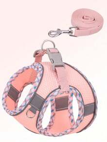 1pc Breathable & Comfortable Mesh Dog Harness With Reflective Strips, Snug Fit - Mauve Purple - View 23