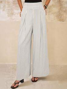 Cévolie Pantalon large casual et rayé pour femmes