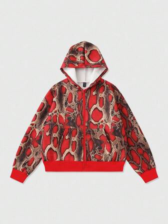 Street Life Sweat-shirt-shirt imprimé peau de serpent pour hommes, style ample et court, automne