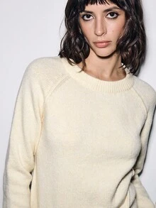 Chiquease Casual Solid Color Raglan Sleeve Sweater, Autumn/Winter - Apricot - View 4