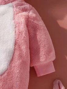 SHEIN 新生儿可爱3D蝴蝶结兔耳连帽长袖连体衣秋冬款 - 淺粉色 - 查看 4