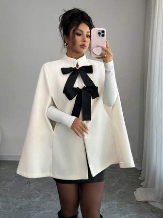 Rafferiza Elegante y de moda capa/chaqueta holgada de mezcla de lana blanca para mujeres