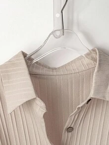 SHEIN Clasi Solid Button Front Shirt,Long Sleeve Tops - Apricot - View 5