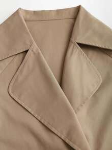 SHEIN Unity 春季新款通勤百搭翻领双排扣休闲宽松收腰修身美式时尚女式风衣 - 卡其色 - 查看 4