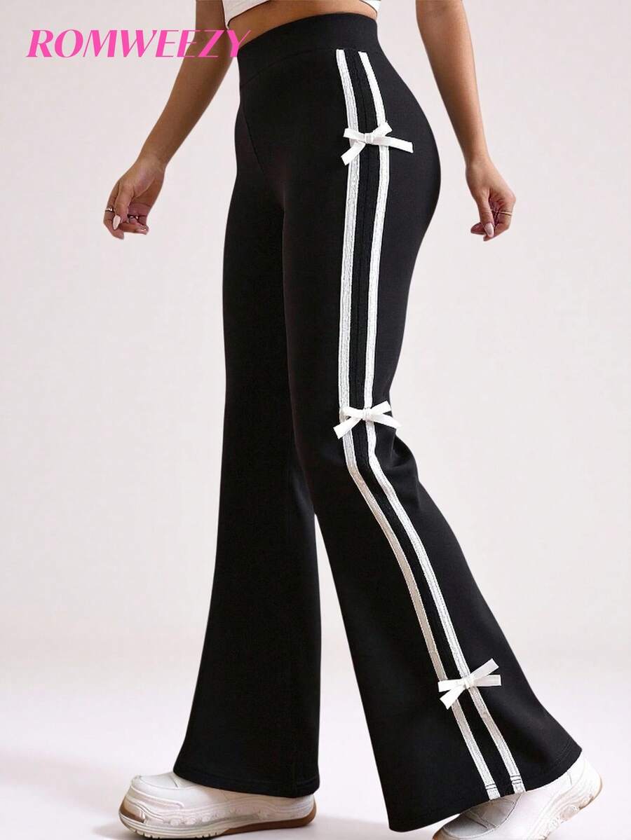 Sparklyn Pantalones casuales estilo colegial americano, a rayas en verde, para niñas preadolescentes - Negro - Ver 1