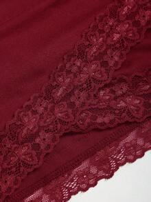 Sweetra Camiseta de manga larga ajustada con diseño de encaje cruzado para mujer - Burdeos - Ver 3