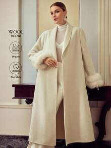 ZEYLAH Áo khoác len pha trộn thanh lịch dành cho nữ có cổ tay bồng bềnh, Thu/Đông - trắng - Xem 1