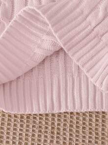 SHEIN 少女简约刺绣装饰长袖粉色毛衣 秋冬款 - 粉色 - 查看 11