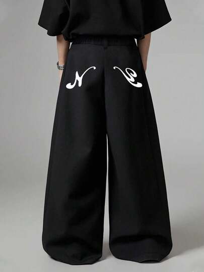 Street Life Pantalon ample et large de costume pour hommes, pantalon long imprimé minimaliste et décontracté, automne